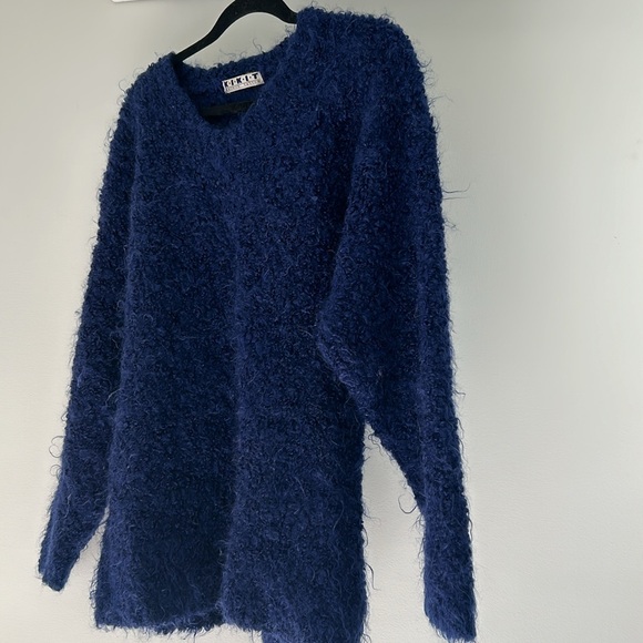 Vintage curly mohair blend indigo blue sweater Kikit by Maurice Sasson - Picture 1 of 4